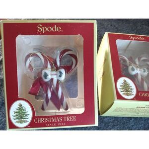 2 - SPODE Candy Cane‎ Ornaments Red White Stripe Bow Original Box Christmas Tree